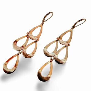 Gorgeous Nordstrom 2” Drop Open Teardrop Gold Tone Dangle Hook Earrings JW1544